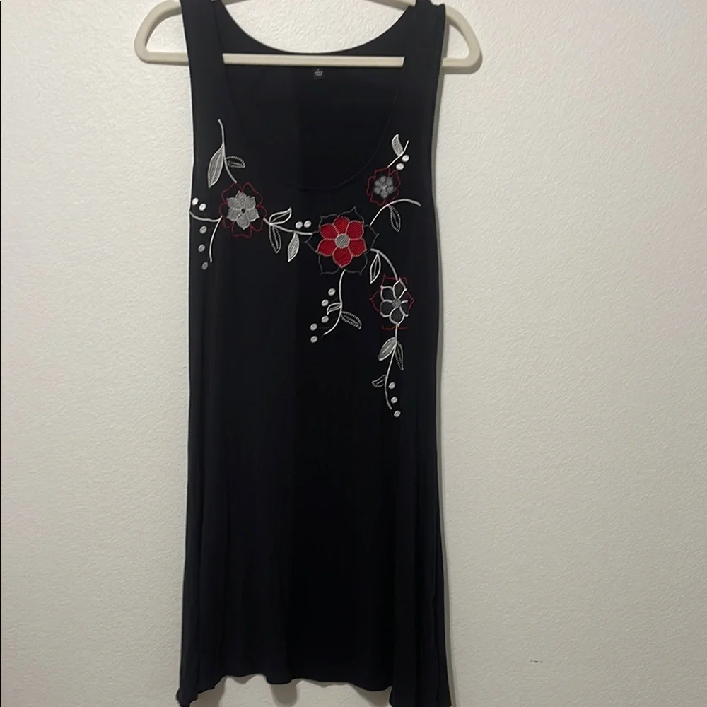 Valerie Bertinelli Black Mini Dress with Floral Embroidery Size Large PTP 19β - Picture 1 of 5